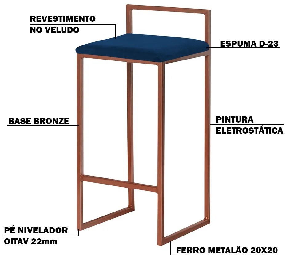 Banqueta Decorativa Jasmine Base Bronze Veludo Azul G41 - Gran Belo