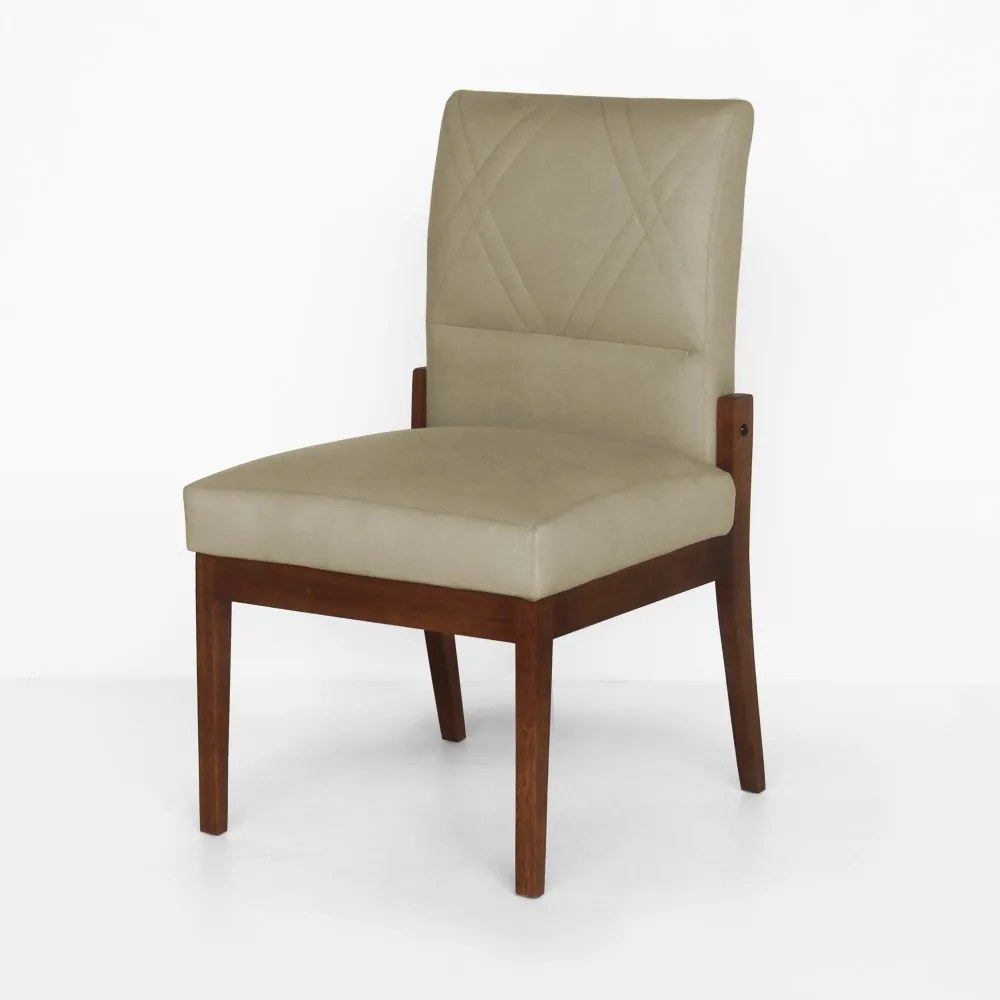 Cadeira De Jantar Aurora Base Madeira Maciça Estofada Suede Nude