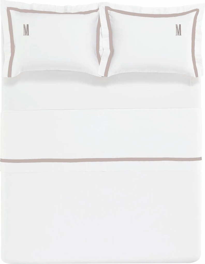 Jogo de Cama Trussardi Cetim 300 Fios Vercelli Branco e Nocciola King