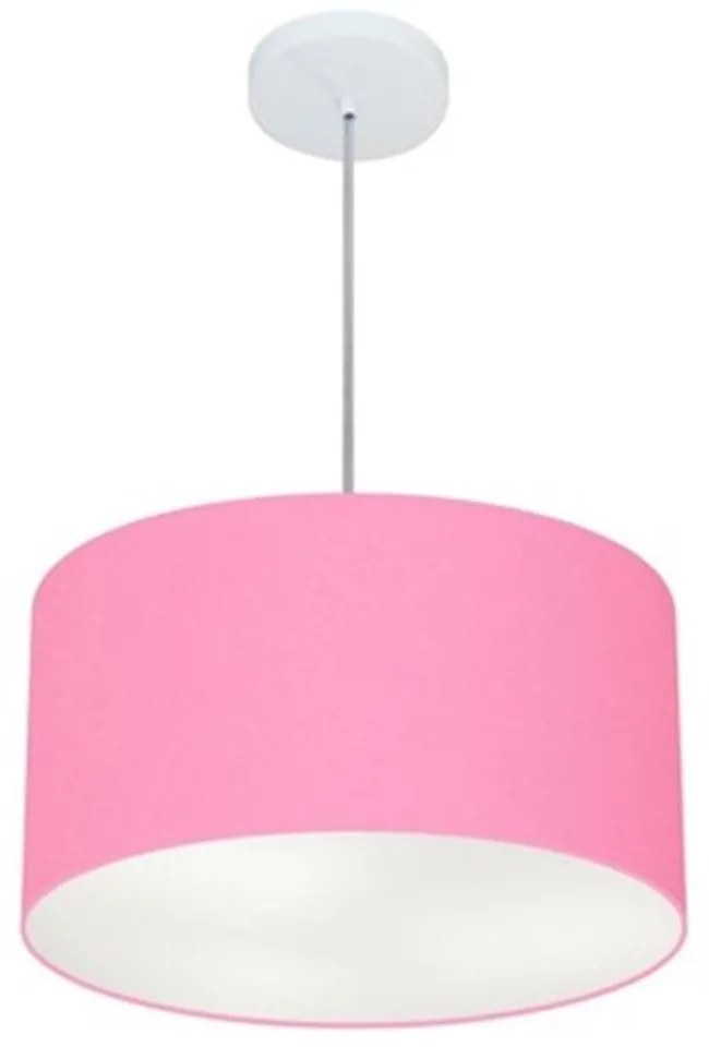 Lustre Pendente Cilíndrico Md-4099 Cúpula em Tecido 40x25cm Rosa Bebê - Bivolt