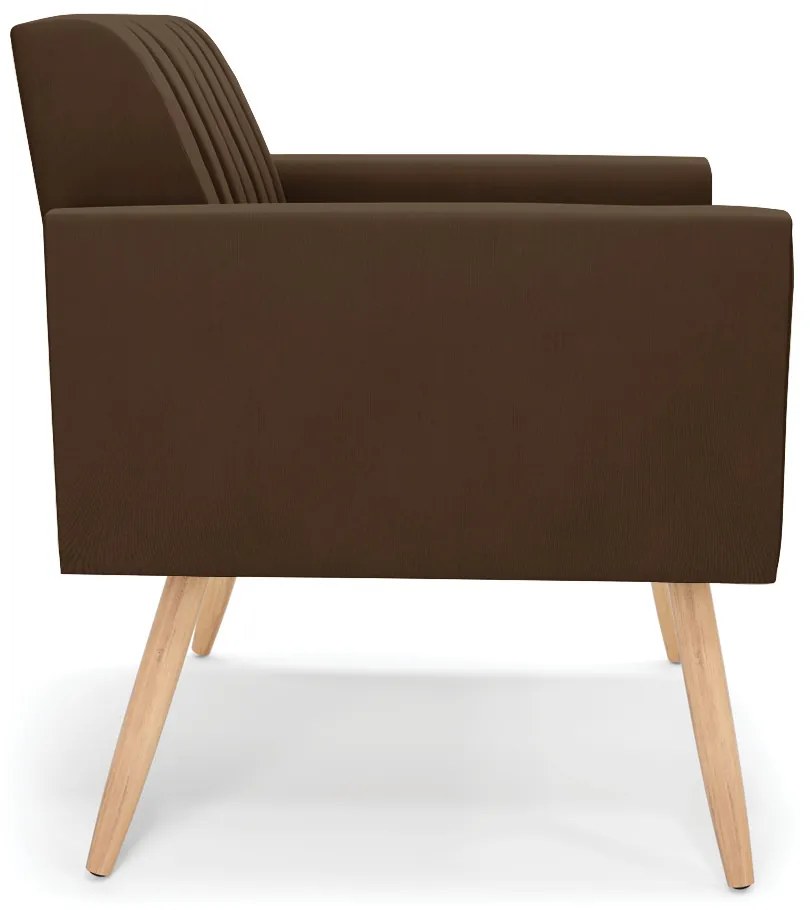 Poltrona Viena Gomada Suede Marrom Pés Palito Natural - D'Rossi