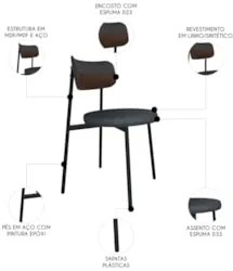 Cadeira de Jantar Estofada Fixa Nyka M25 Linho Grafite/Marrom - Mpozen