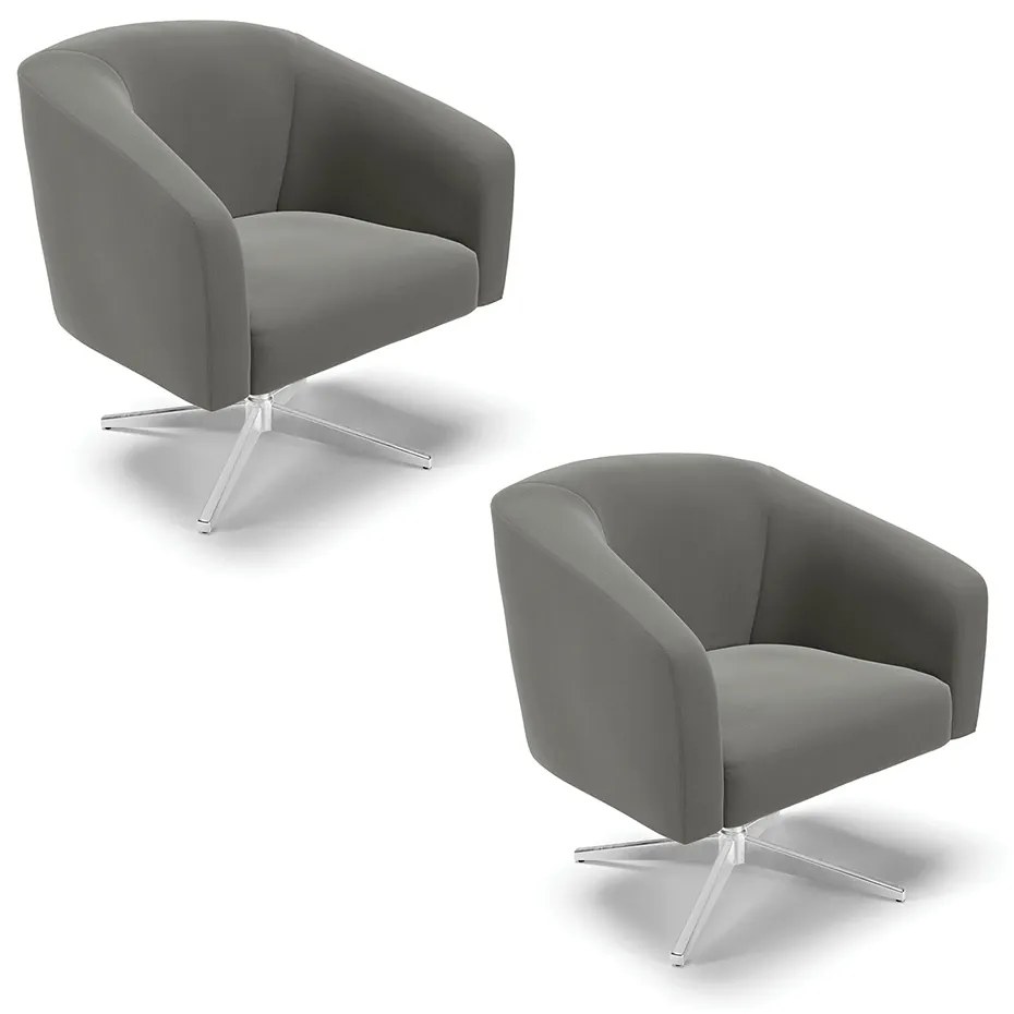 Poltrona Decorativa Giratória Cromada Kit 2 Stella Suede D03 - D'Rossi - Grafite