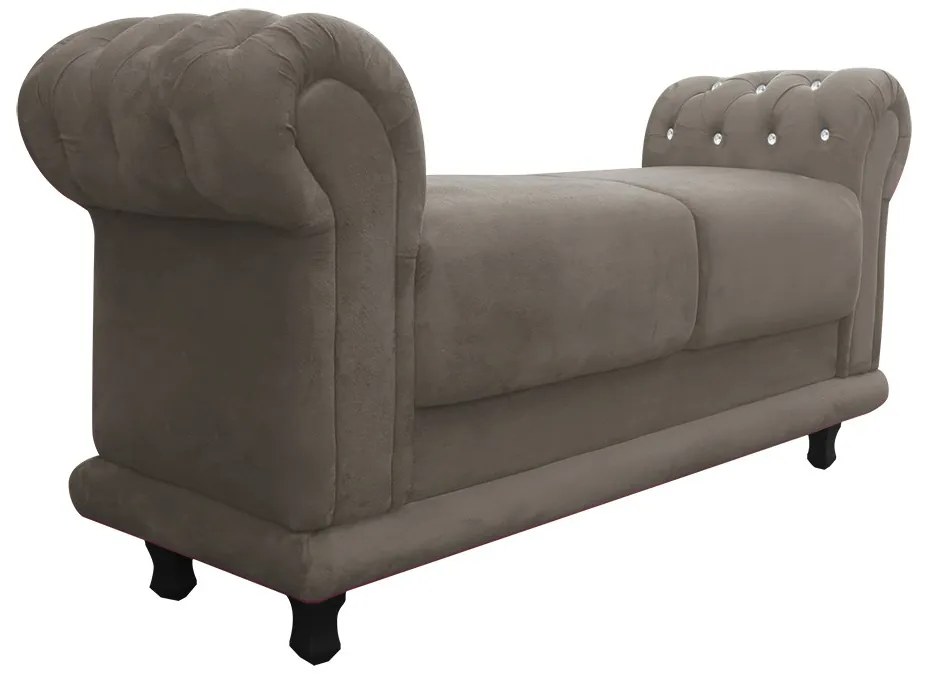 Recamier Barcelona Namoradeira Calçadeira Suede com strass D'Rossi - Marrom Rato