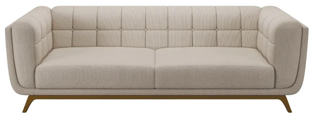 Sofá Decorativo Sala de Estar 240cm Rocket 3 Lugares Base Madeira Linho Off White G45 - Gran Belo