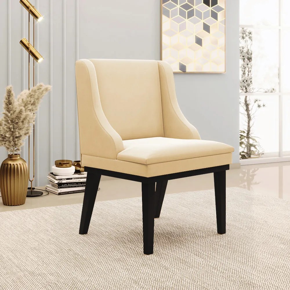 Kit 4 Cadeiras Decorativas Sala de Jantar Base Fixa de Madeira Firenze Suede Bege/Preto G19 - Gran Belo