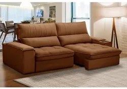 Sofá Retrátil 3 Lugares com Porta Copo 250cm Andes F05 Veludo Terracot