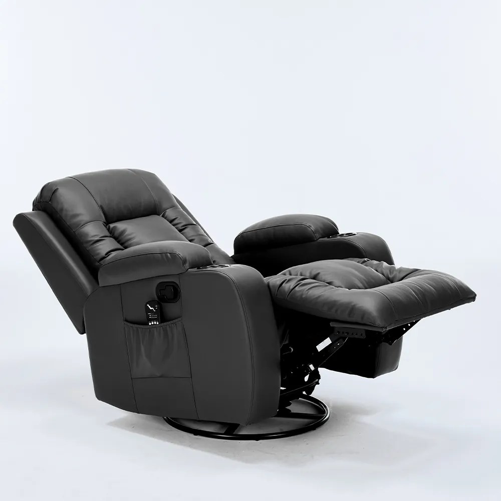 Poltrona do Papai Sala de Estar Giratória Reclinável Manual Austin Aquecimento Massagem PU Preta G94 - Gran Belo