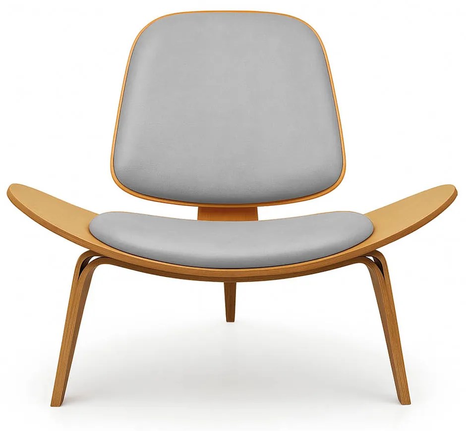 Poltrona Decorativa Base de Madeira Shell Sintético P01 - D'Rossi - Cinza