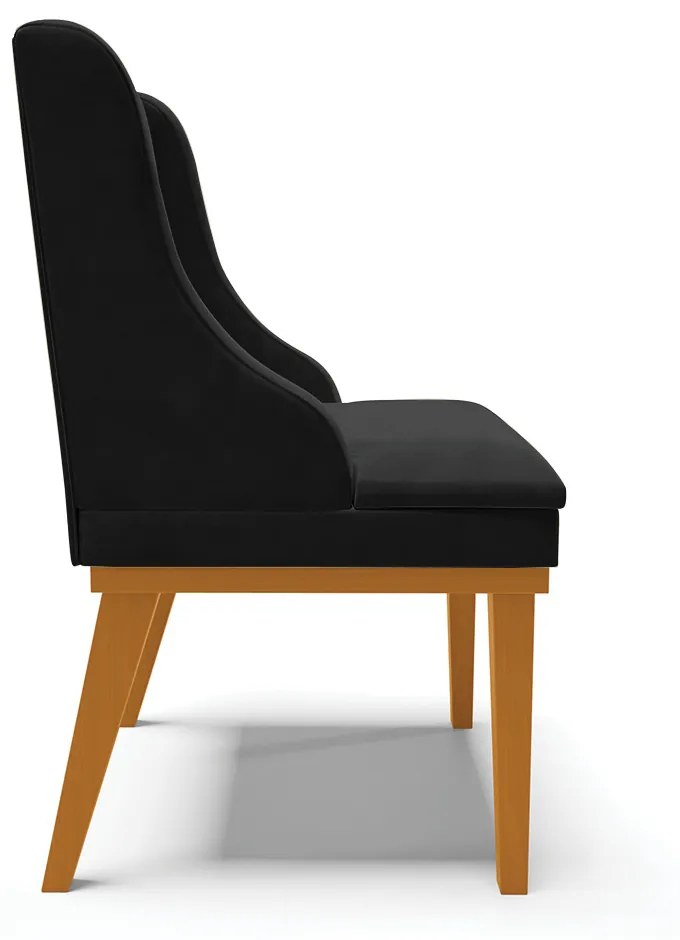 Cadeira Sala Jantar Kit 2 Liz Base Madeira Castanho Suede D03 - D'Rossi - Preto