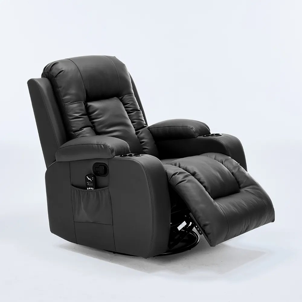 Poltrona do Papai Sala de Estar Austin Aquecimento Massagem Giratória Reclinável Manual PU Preta G94 - Gran Belo