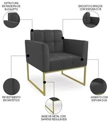 Sofá Namoradeira e 1 Poltrona Base Industrial Dourado Ana Sintético Pr