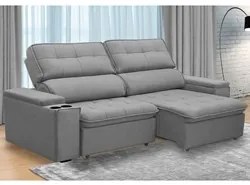 Sofá Retrátil Reclinável 3 Lugares 230cm Ginevra F05 Veludo Prata - Mp