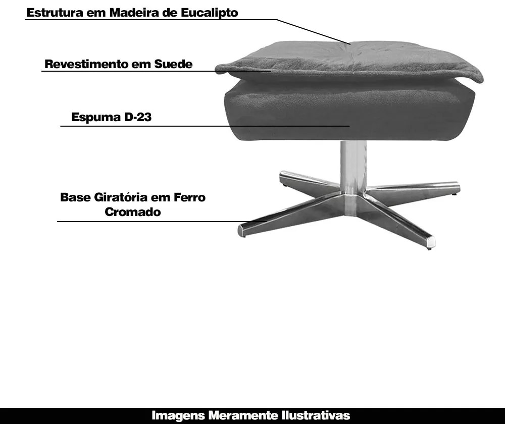 Puff Decorativo Base Giratória Cromada Charger Suede Grafite G19 - Gran Belo