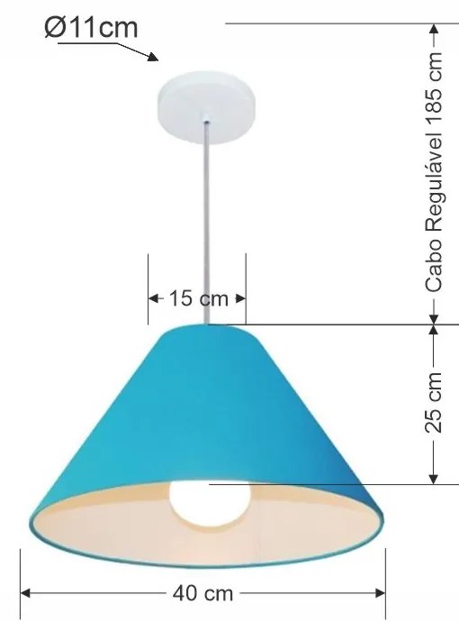 Lustre Pendente Cone Md-4078 Cúpula em Tecido 25/40x15cm Azul - Bivolt