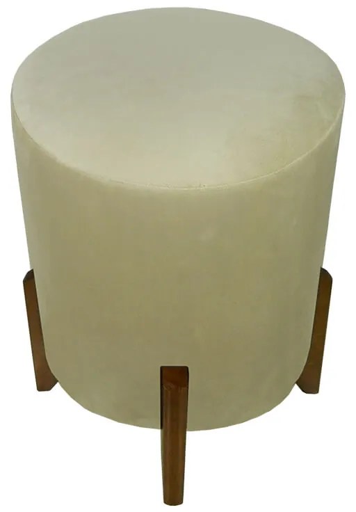 Puff Redondo Evo Peach em Veludo com Pés Escandinavo - Cru - Pequeno 35cm