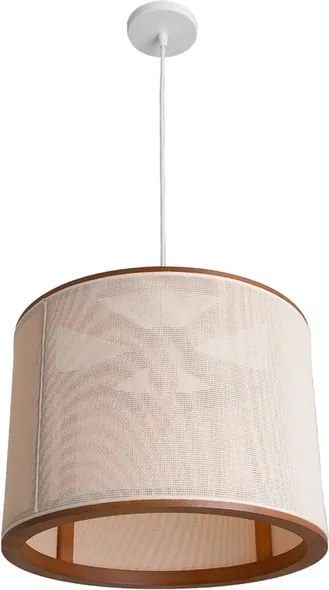 Pendente Madeira Castanho Com Palha Sintetica 40Cm Apollo