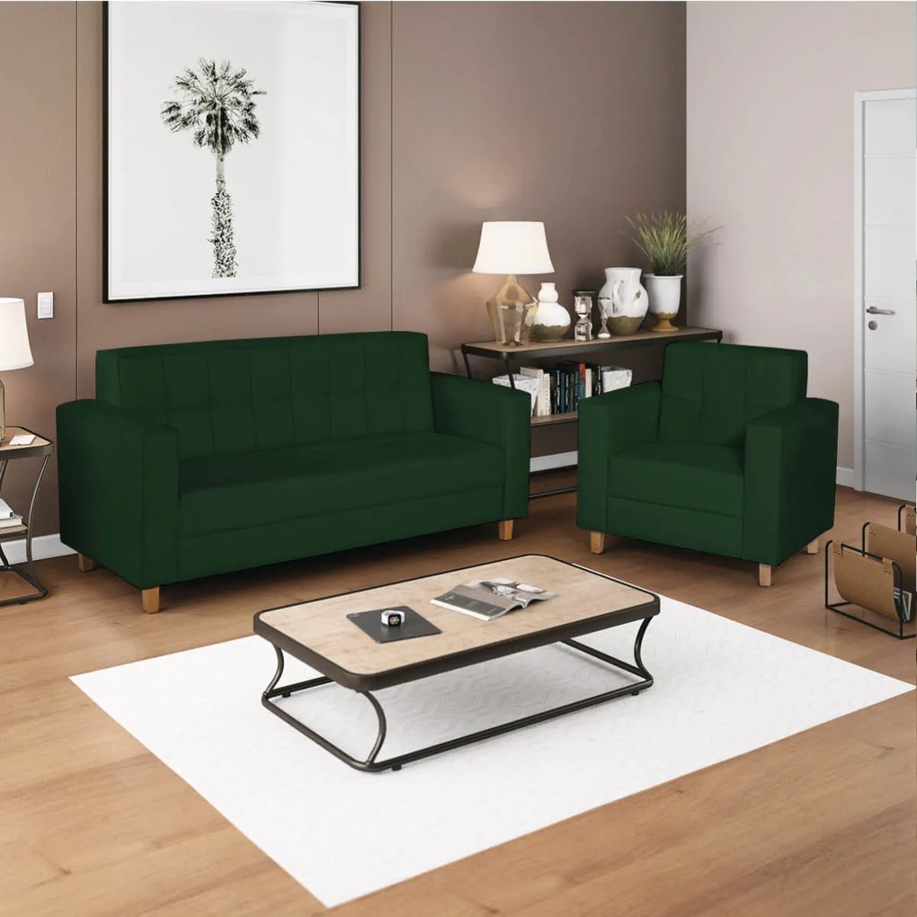 Kit Sofá 2 Lugares e 2 Poltronas Denver Suede Verde - ADJ Decor