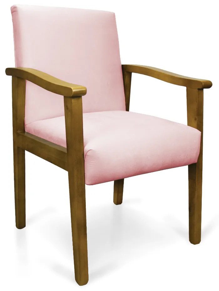 Poltrona Eloisa Suede Rosa Bebê Base de Madeira Castanho