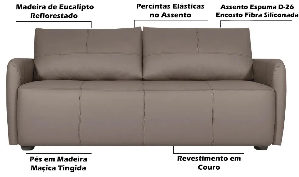 Sofá Decorativo Sala de Estar Lily 3 Lugares 200cm Couro Cimento G34 - Gran Belo