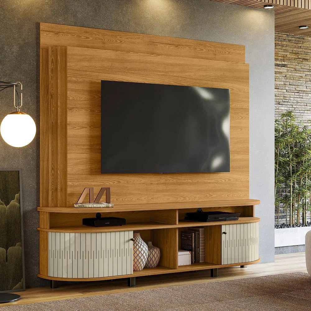Estante de TV 65 Pol 183cm Sala de Estar Fayron Cumaru/Opala M20 - D'Rossi