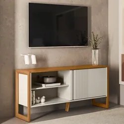 Rack Bancada de TV 55 Polegadas Glossy L06 Nature/Off White - Mpozenat
