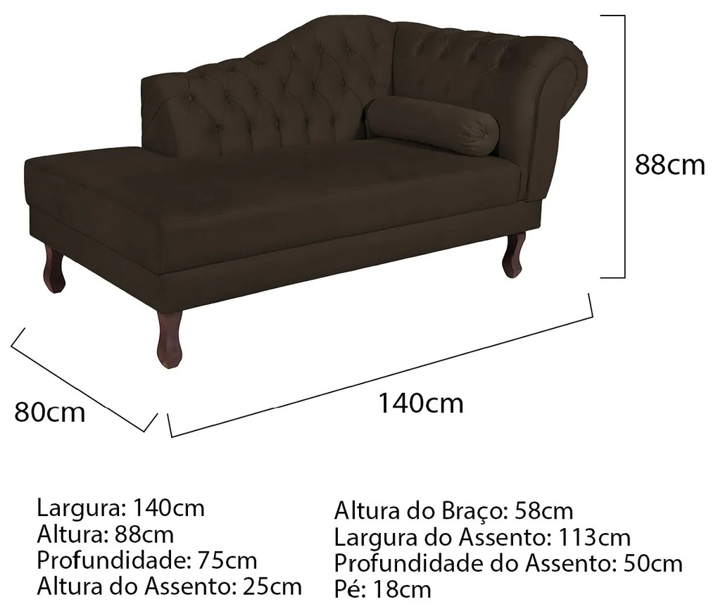 Recamier Diana 140cm Lado Esquerdo Corano Marrom - ADJ Decor