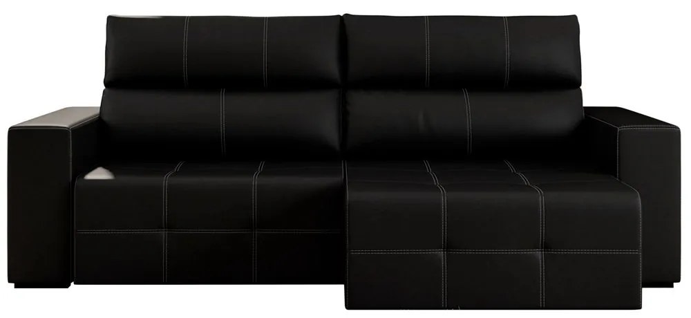 Sofá Retrátil Reclinável 4 Lugares Sala de Estar 284cm Russo Couro Preto G52 - Gran Belo