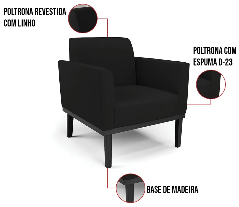 Kit 2 Poltronas Base de Madeira Fixa Preto Marisa Linho D03 - D'Rossi - A79 Preto