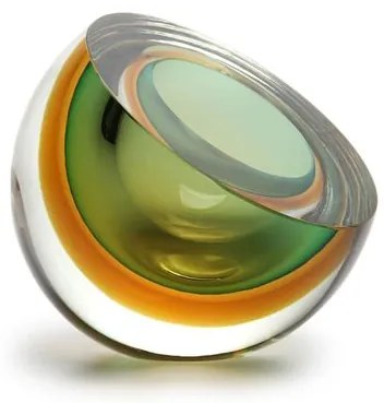 Centro Gota Bicolor Diagonal Verde com Âmbar Murano Cristais Cadoro