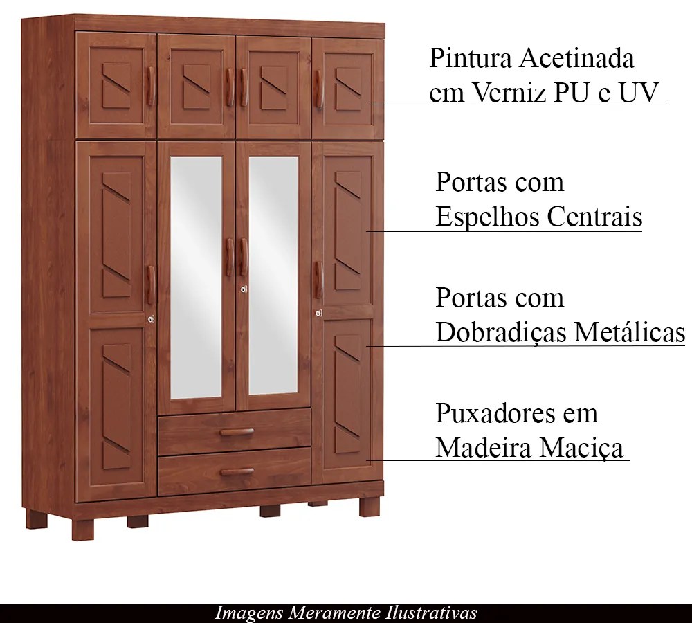 Guarda Roupa Casal Decorativo Alonso Madeira 08 Portas Com Espelho Imbuía G74 - Gran Belo