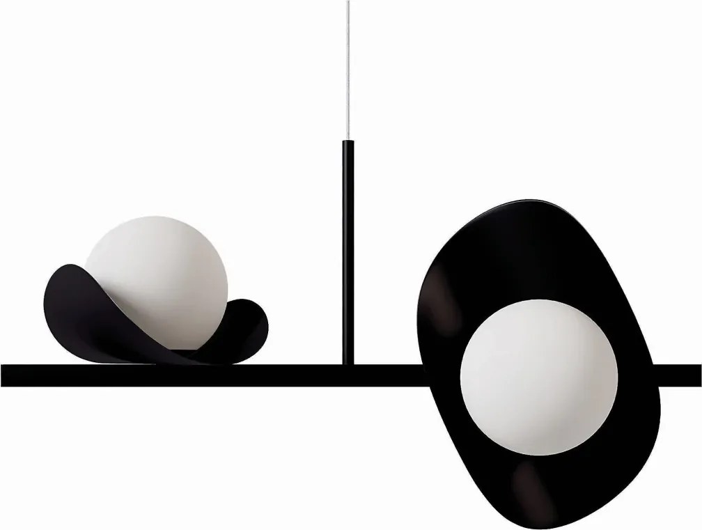 Pendente Calandra Irregular Linear 27X21X95Cm Alumínio E Globo Ø10Cm F... (PRETO / MADEIRADO, FOSCO)