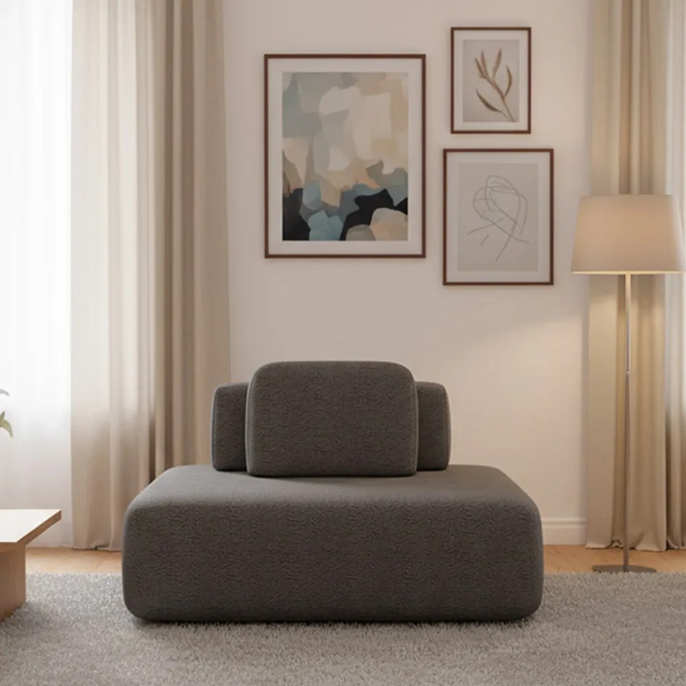 Sofá Módulo Central 140cm Orgânico Sala Berlim Bouclê K01 - D'Rossi - Grafite