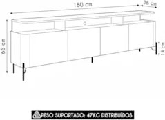 Rack TV 55 Pol 180cm Portas Lisas Blen Louro/Luna/Preto I06 - Mpozenat