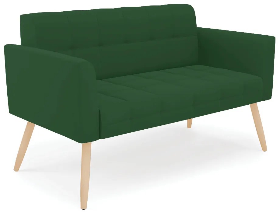 Kit 1 Sofá Namoradeira e 2 Poltronas Elisa Veludo Pés Palito Natural - D'Rossi - Verde