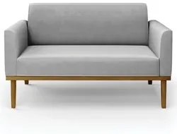 Sofá Namoradeira e 1 Poltrona Base Madeira Castanho Maressa Suede Cinz