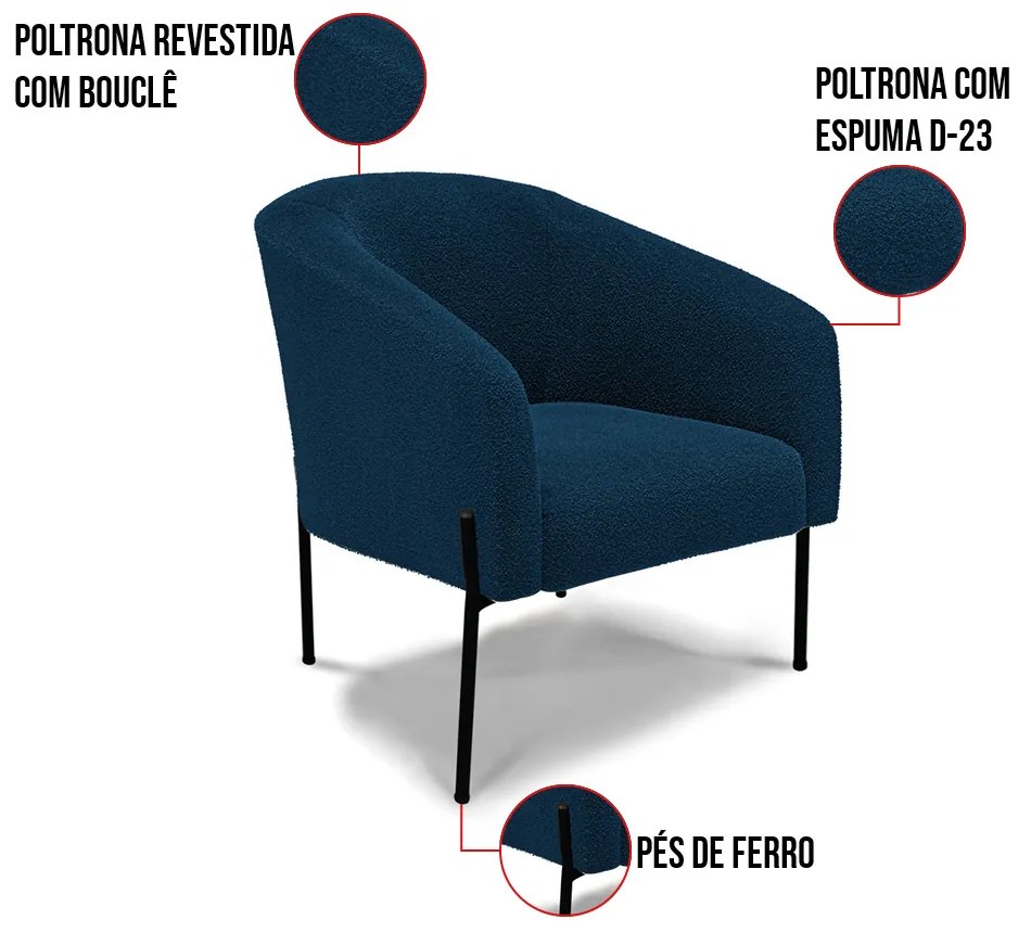 Poltrona Sala Decorativa Pé de Ferro Preto Stella Bouclê D03 - D'Rossi - Azul