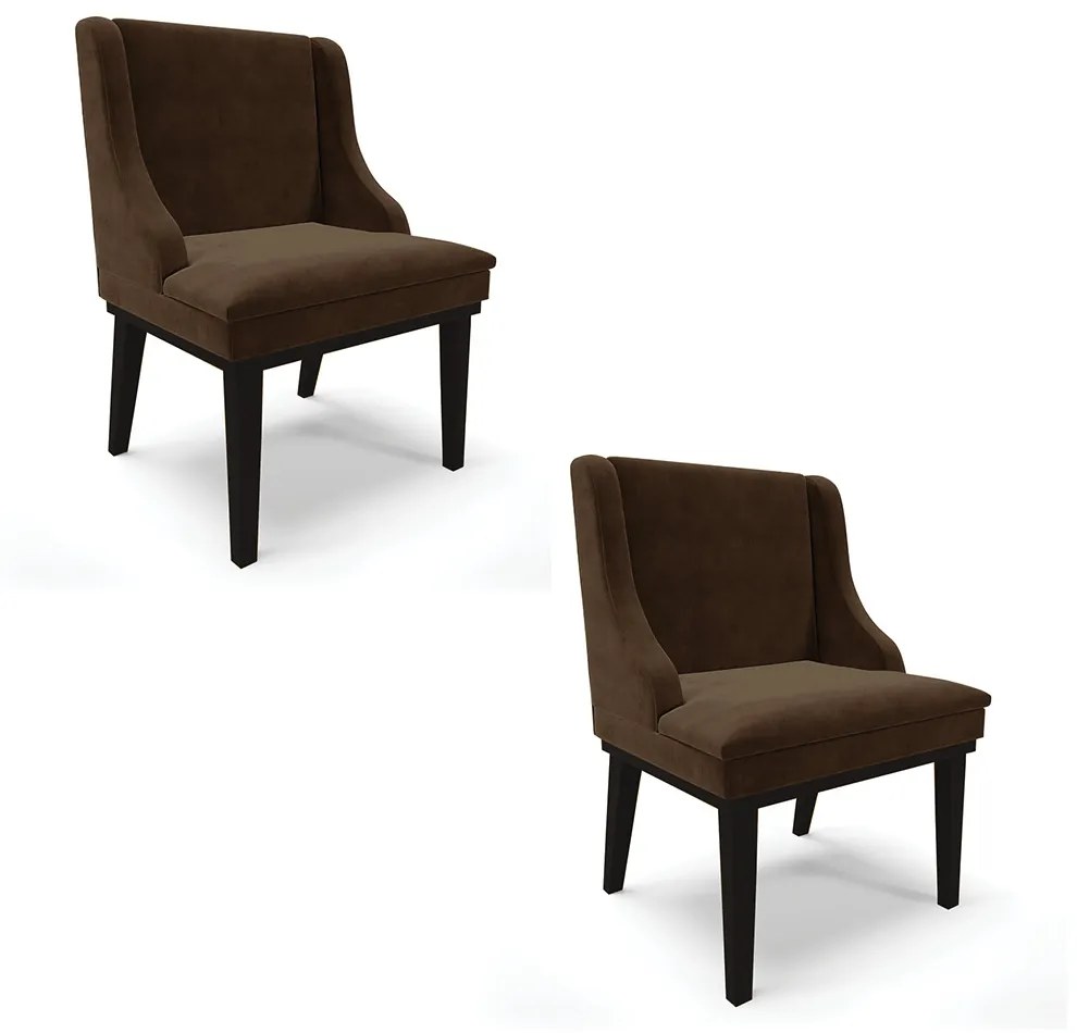 Kit 02 Cadeiras de Jantar Liz Suede Base Fixa Madeira Preto - D'Rossi - Marrom