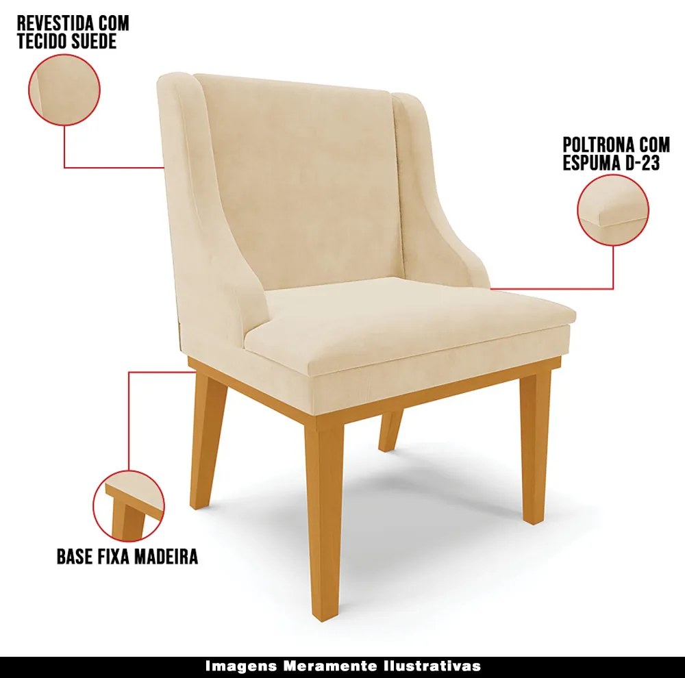 Kit 6 Cadeiras Decorativas Sala de Jantar Base Fixa de Madeira Firenze Suede Bege/Castanho G19 - Gran Belo