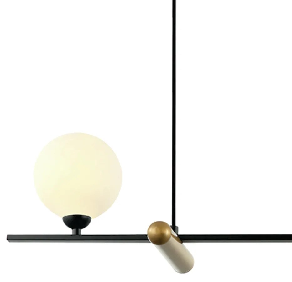 Pendente Bambu Metal Preto E Bronze Vidro Branco 19X80X29Cm 3Xg9 | Bel...