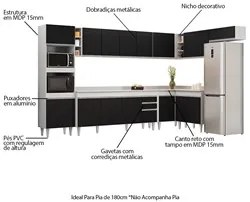 Armário de Cozinha Modulada de Canto 9 Peças CP05 Balcão com Tampo Bra