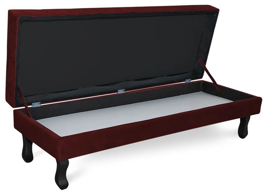 Puff Baú Decorativo Capitonê Luis XV 100x40cm Suede Bordô - Sheep Estofados - Vermelho escuro