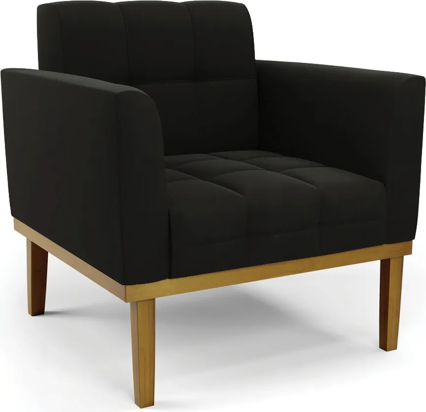 Poltrona Decorativa Karen Pés Fixo em Madeira Castanho Suede Preto G19 - Gran Belo