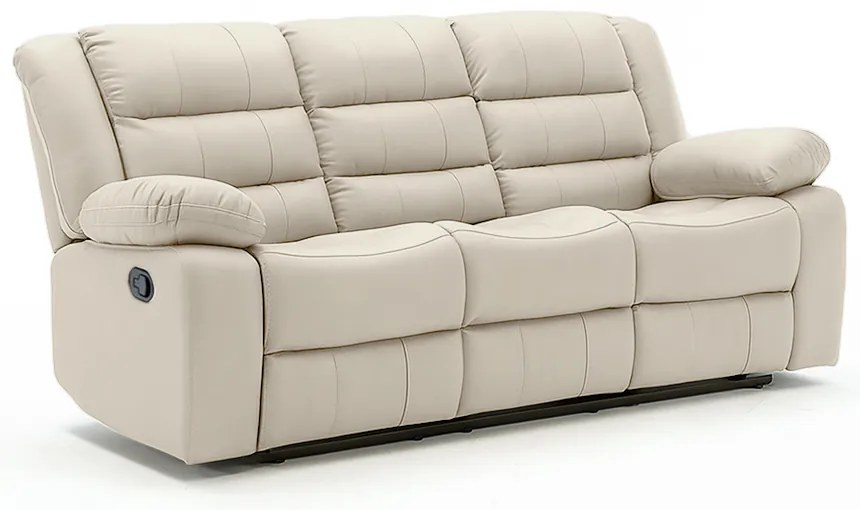 Poltrona Reclinável Sala de Cinema 3 Lugares Hollywood Manual Massagem Aquecimento Porta Copos PU Bege G94 - Gran Belo