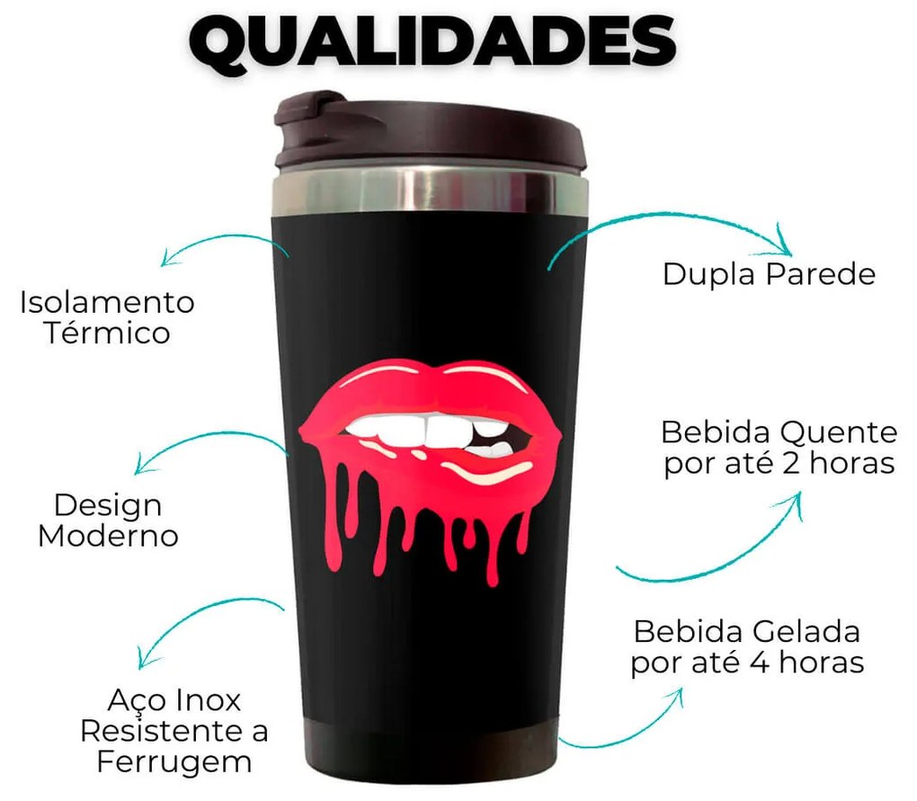 Copo Térmico 500ml Inox Boca Lábios Vermelho Molhados