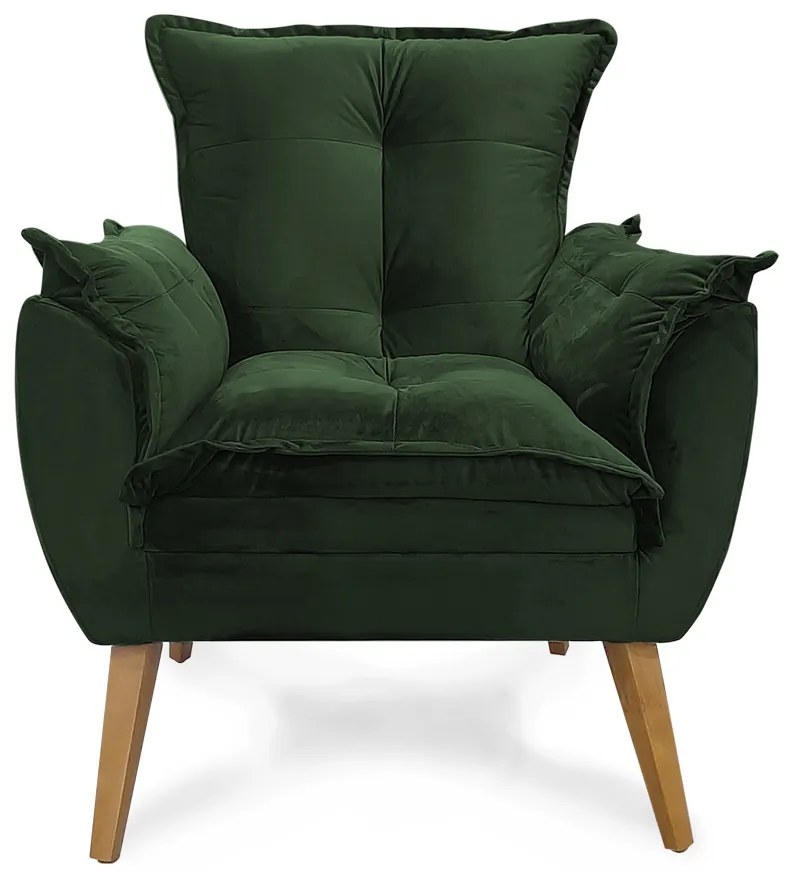 Poltrona Decorativa Apolo Pés Madeira Veludo Verde - Sheep Estofados - Verde escuro