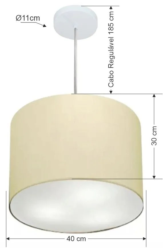 Lustre Pendente Cilíndrico Md-4216 Cúpula em Tecido 40x30cm Algodão Crú - Bivolt