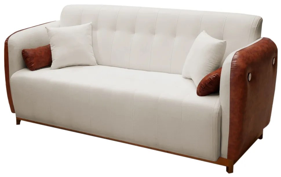 Sofá 3 Lugares Liverpool 1,90 m Compose Corino Ocre/Bege C/ Botão - Decorar Estofados