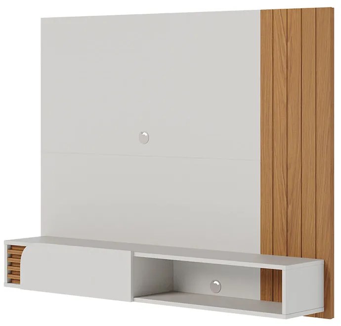 Painel TV 60 Pol 160cm Bancada Suspensa Ripado Hanno C04 - D'Rossi - Off White Matte e Freijó