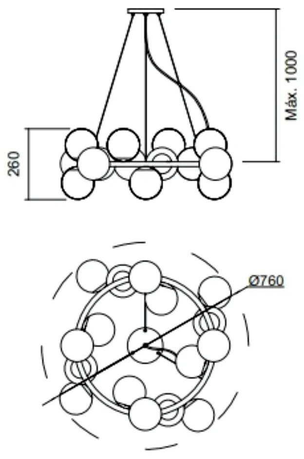 Pendente Ícaro C/ 16 Globos Assimetricos Ø76Cm 16L G9 / Metal E Globo... (CB-M - Cobre Metálico, FOSCO)